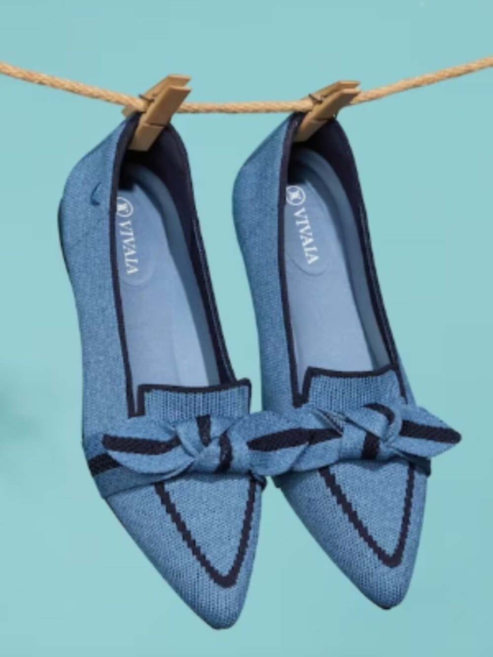 VIVAIA Pointed-Toe Bow Loafers (Michelle 2.0) Denim/Navy 9.5